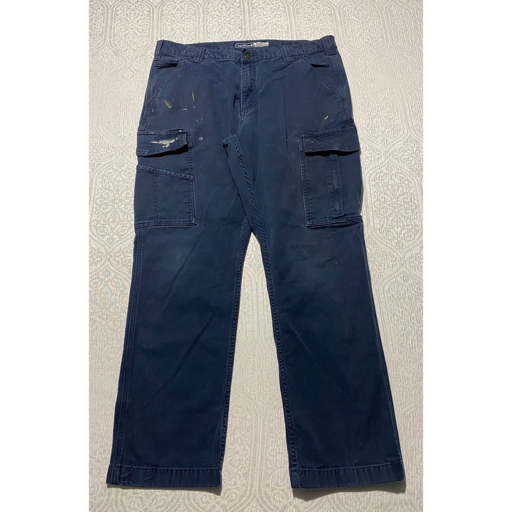 Carhartt Mens Rugged Flex Canvas Cargo Work Pants Navy 34x28 BN3574-M